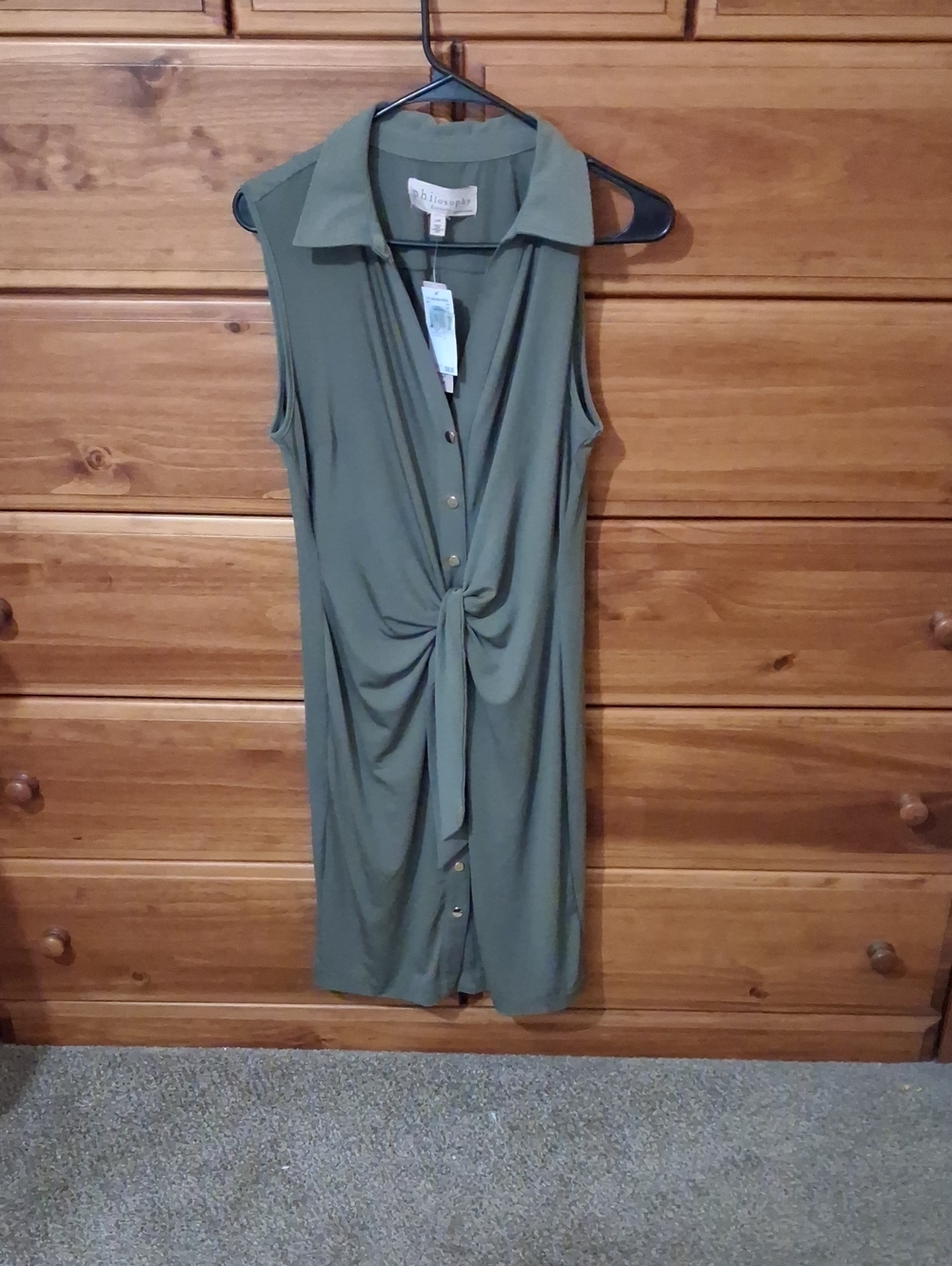 Philosophy Olive Sleeveless Tie-Front Dress Sz Large